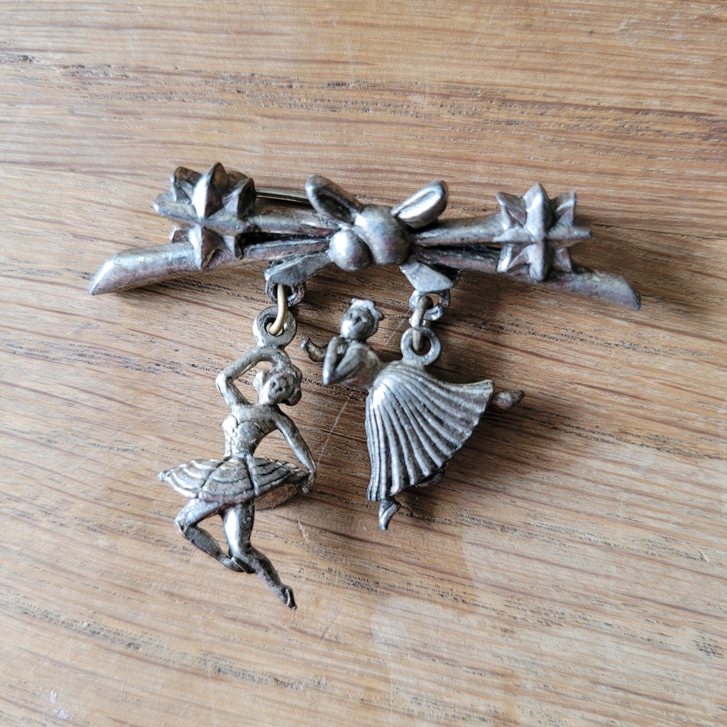 Mid-century silver-tone ballet dancer charm brooch