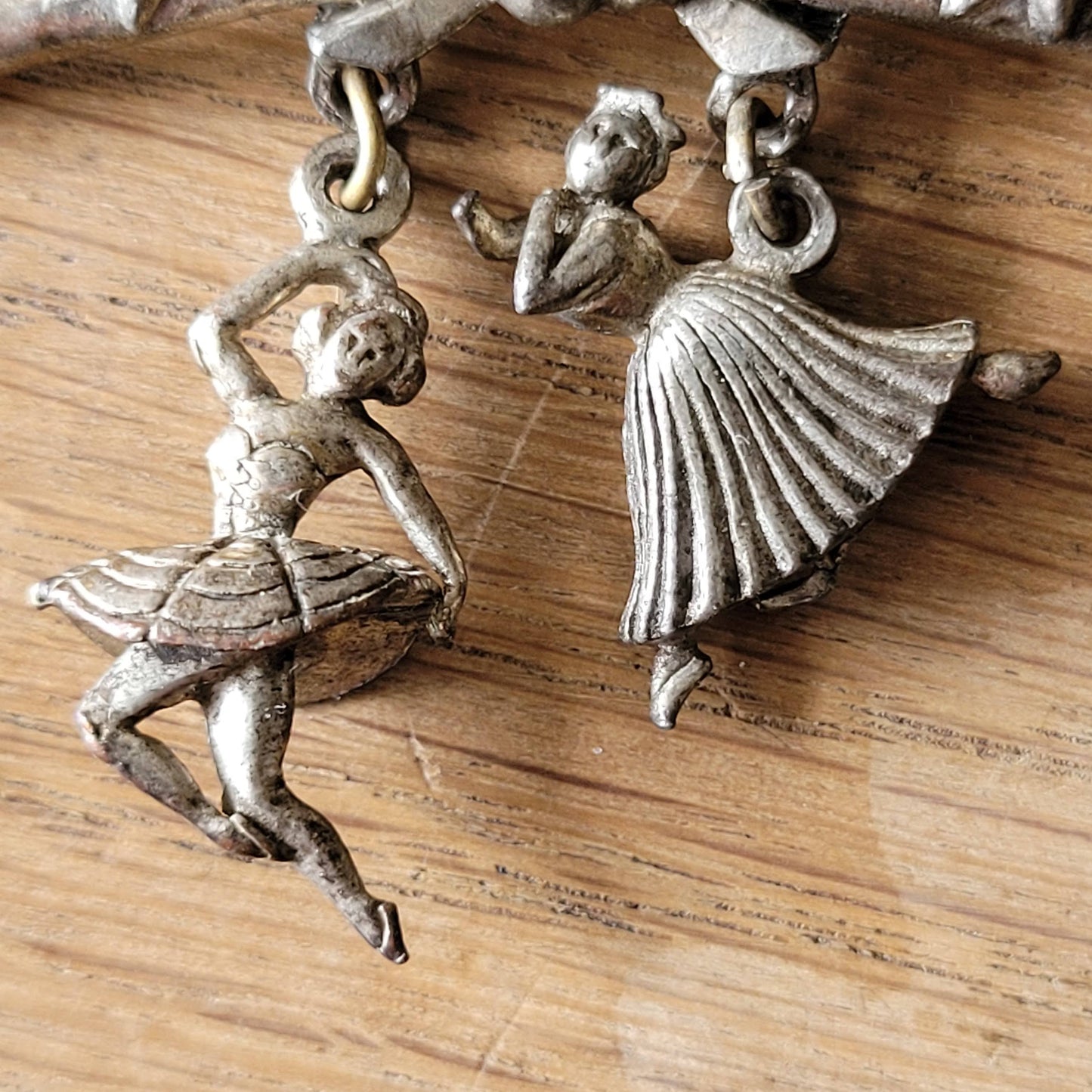 Mid-century silver-tone ballet dancer charm brooch