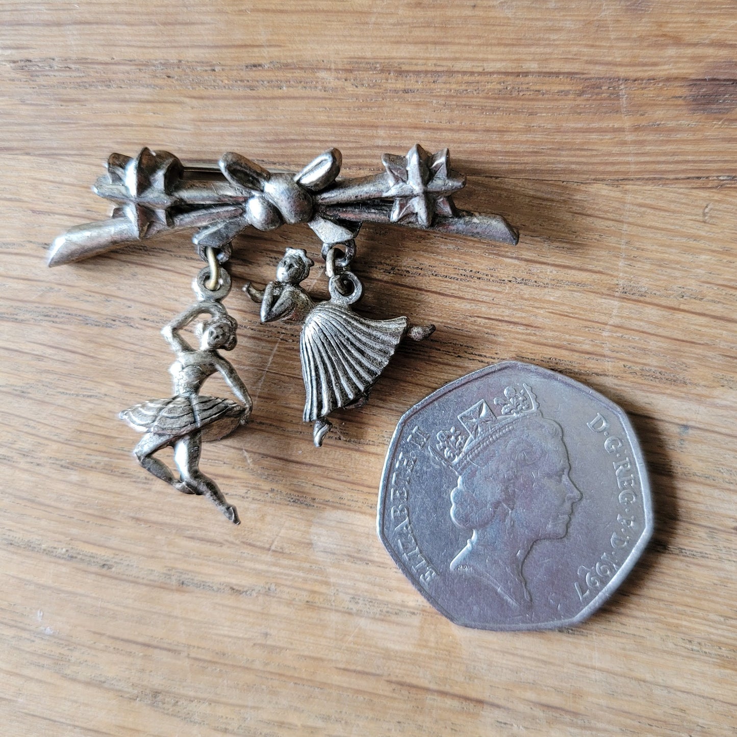 Mid-century silver-tone ballet dancer charm brooch