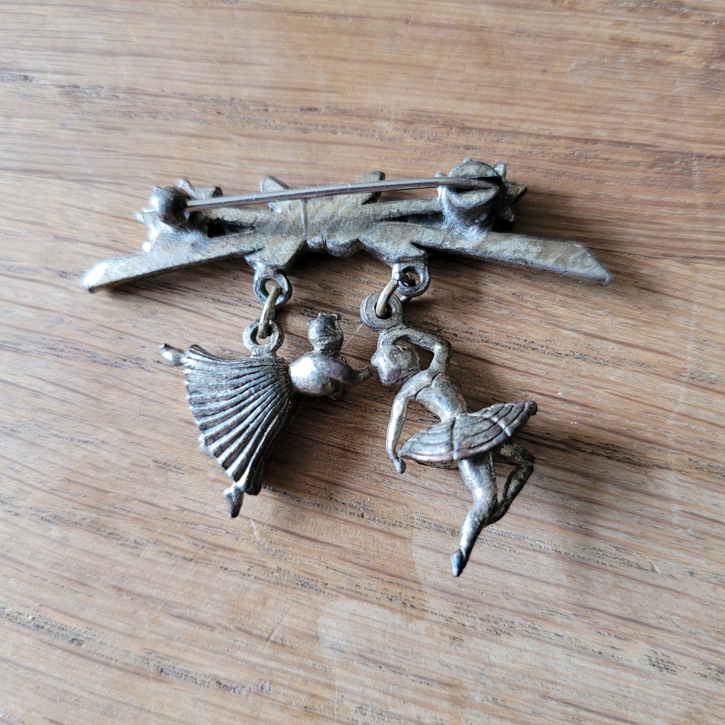Mid-century silver-tone ballet dancer charm brooch