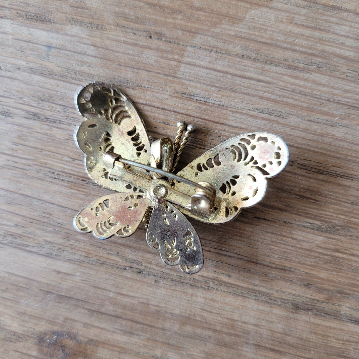 1960s gilt filigree enamel butterfly brooch pendant