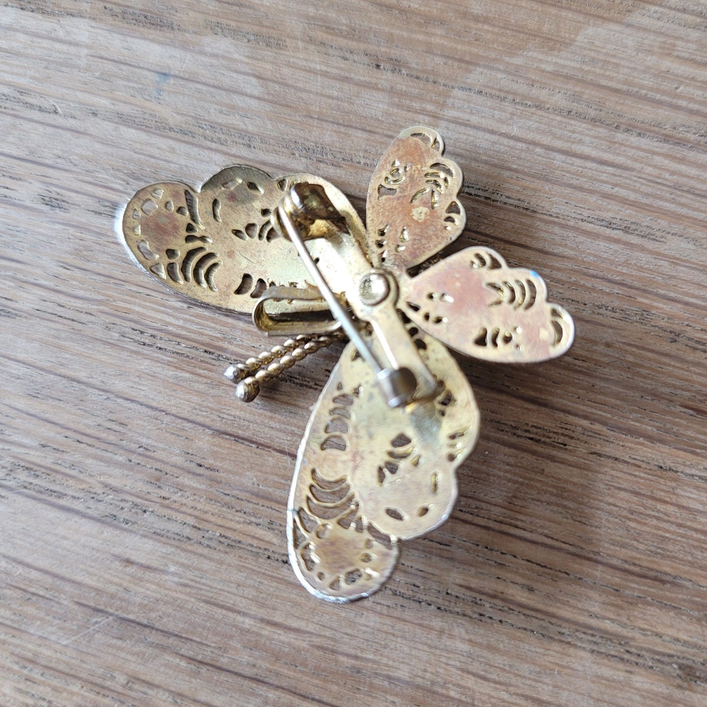 1960s gilt filigree enamel butterfly brooch pendant