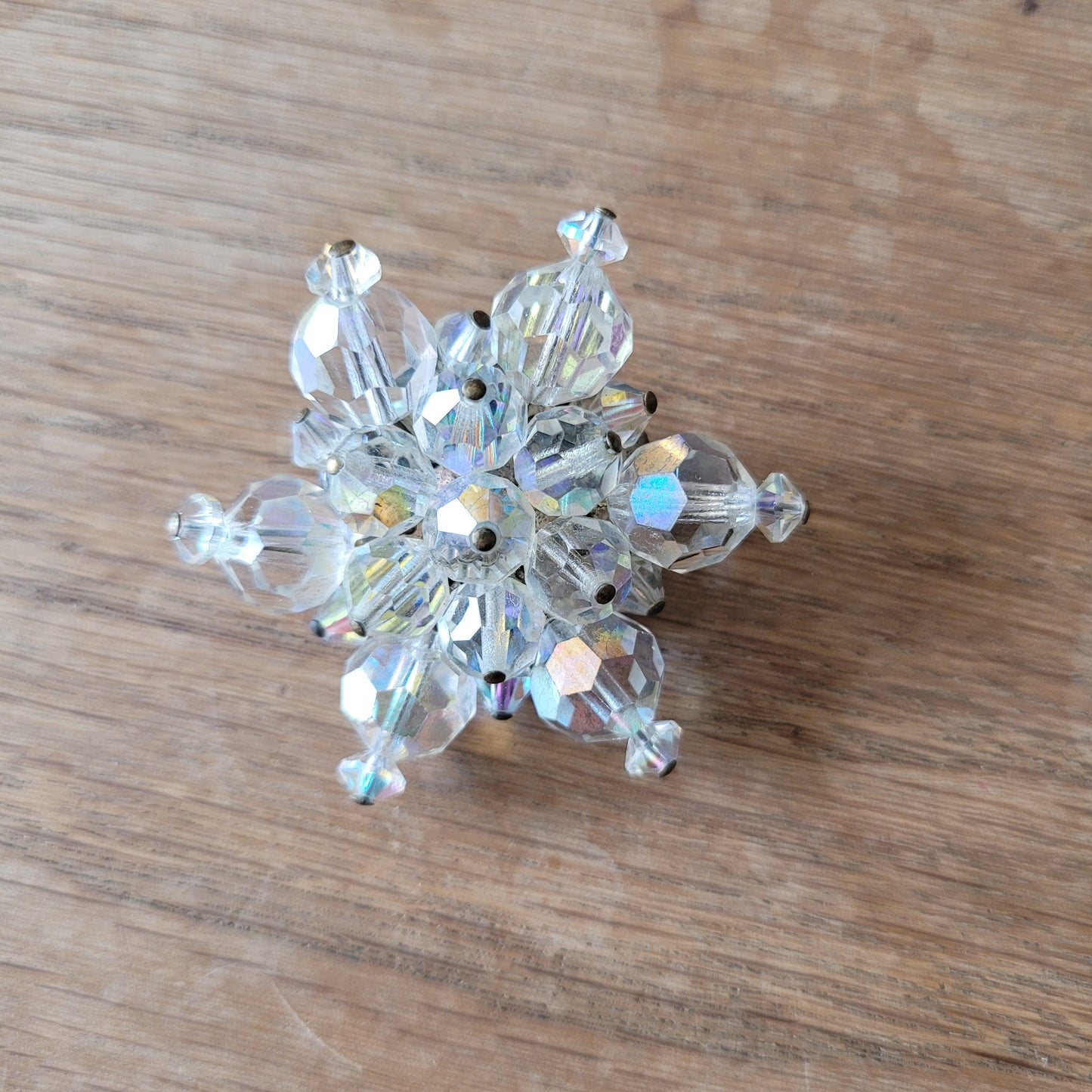 1950s Aurora Borealis crystal brooch and clip-on earrings set