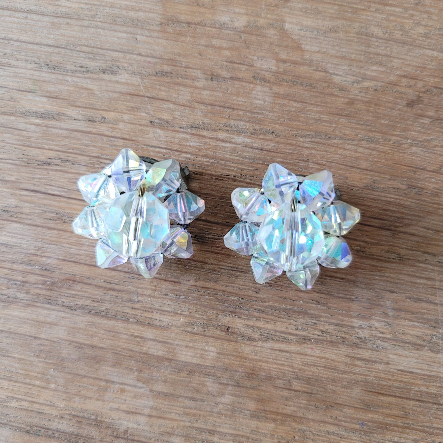 1950s Aurora Borealis crystal brooch and clip-on earrings set
