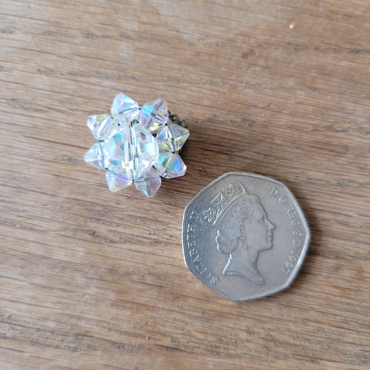1950s Aurora Borealis crystal brooch and clip-on earrings set