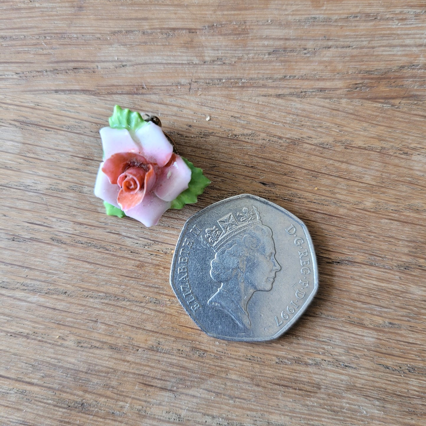 1950s hand-painted ceramic rose clip-on earrings