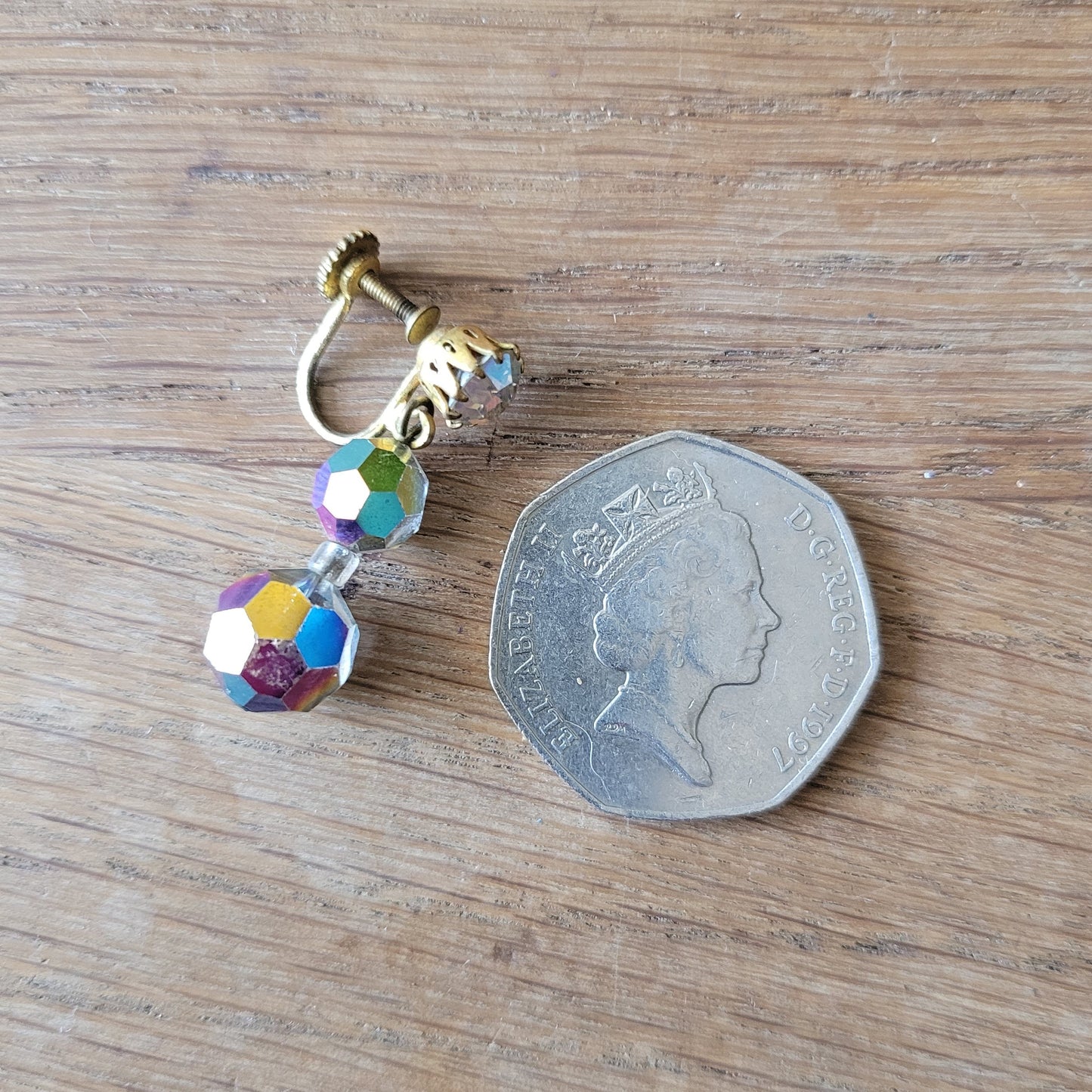 1950s Aurora Borealis crystal drop screw-back earrings