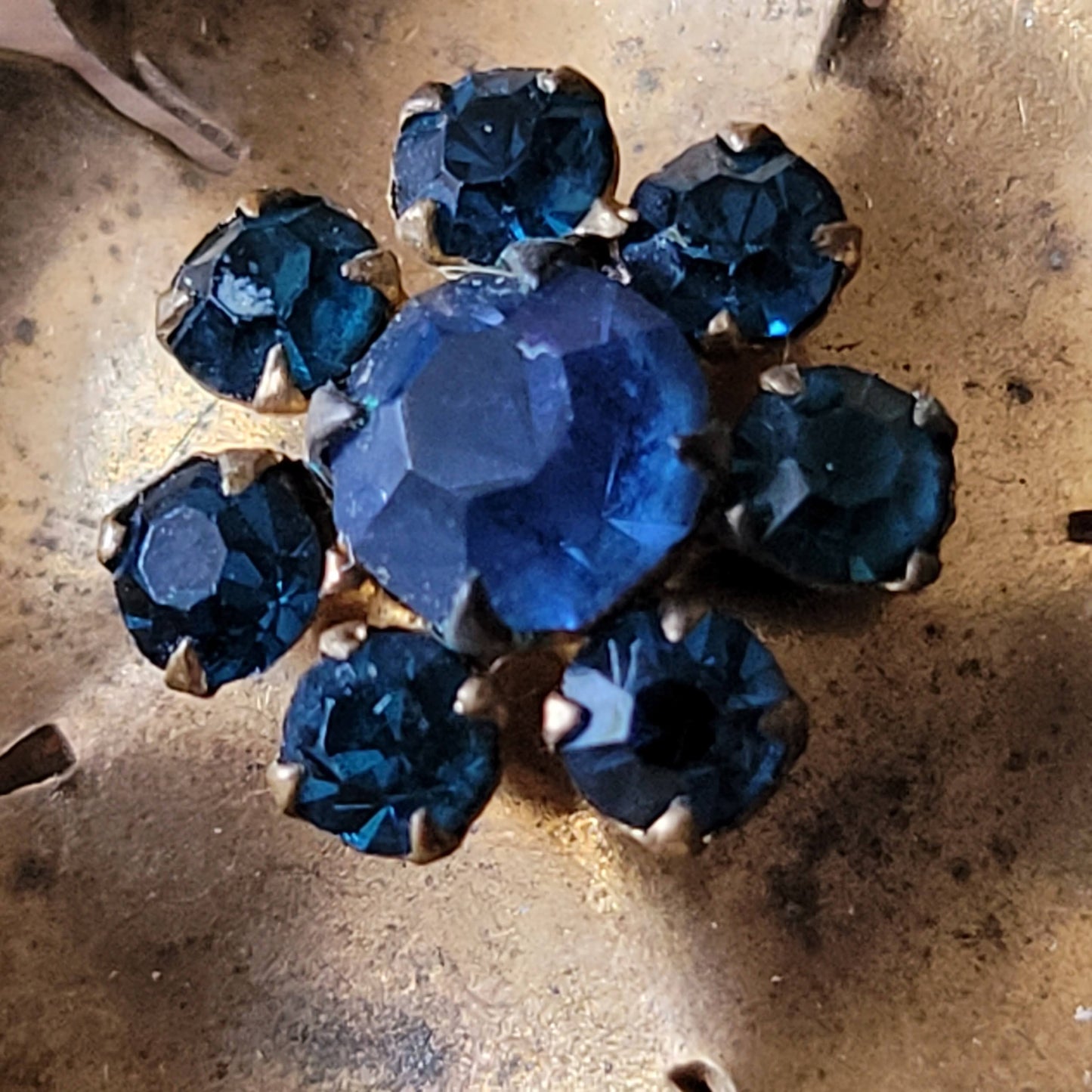 1960s French blue crystal & copper flower clip-on earrings