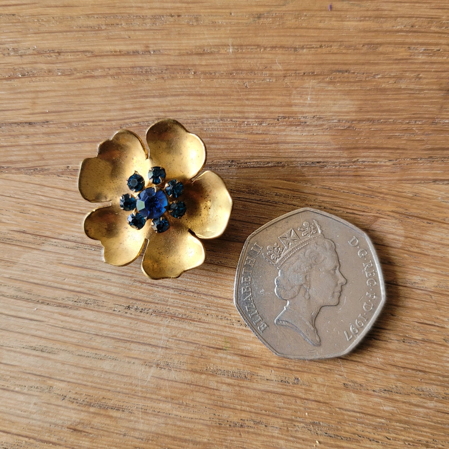1960s French blue crystal & copper flower clip-on earrings