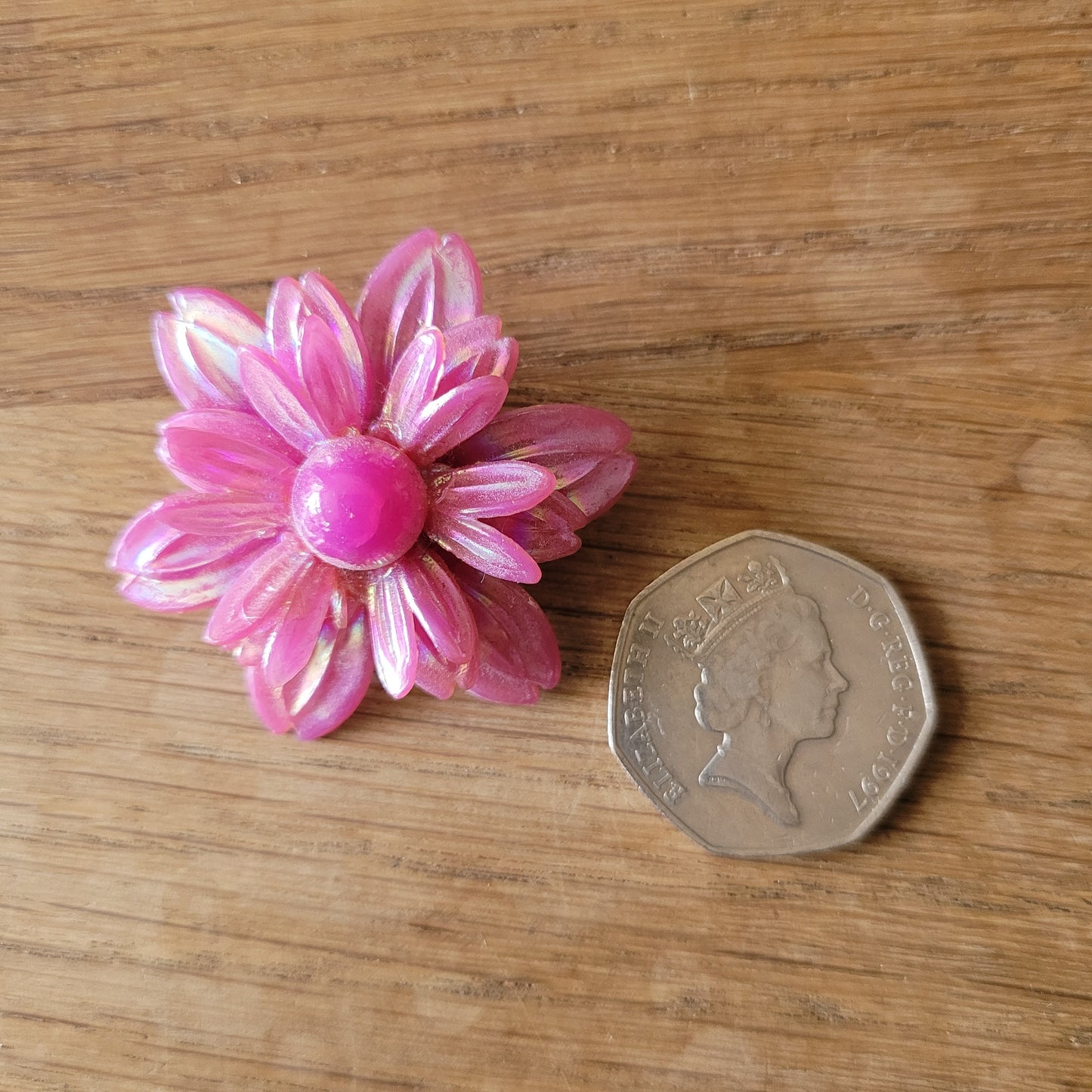 1960s iridescent pink acrylic floral clip-on earrings