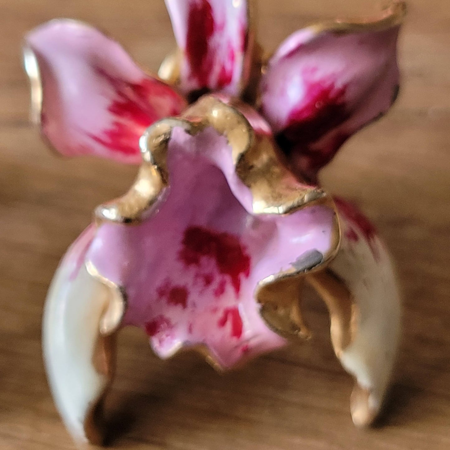 1950s large enamel orchid floral clip-on earrings