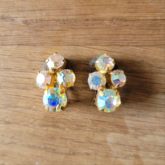 1950s Aurora Borealis crystal & gold-tone cluster clip-on earrings