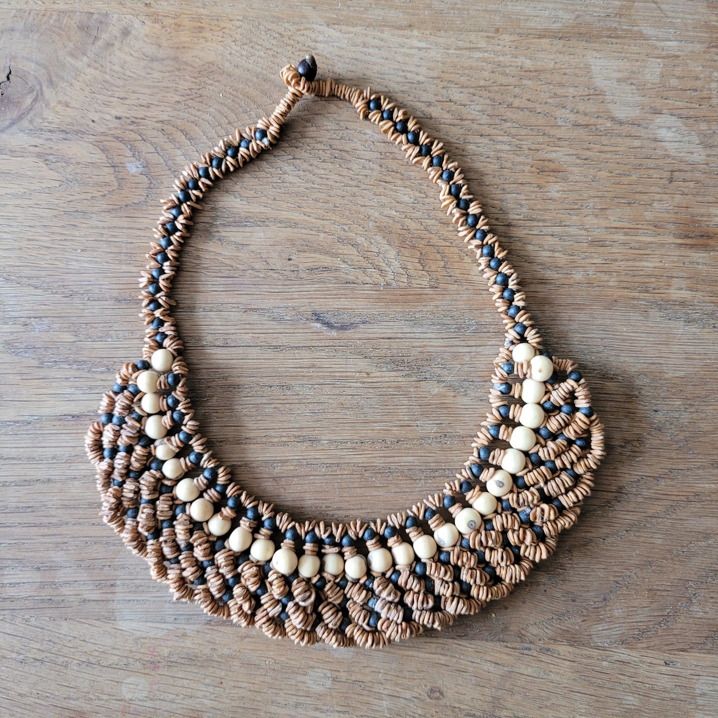 1970s natural seed bead tribal ethnic collar necklace
