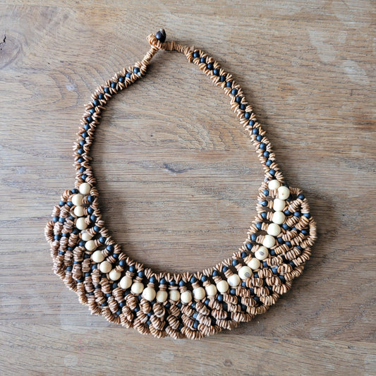 1970s natural seed bead tribal ethnic collar necklace