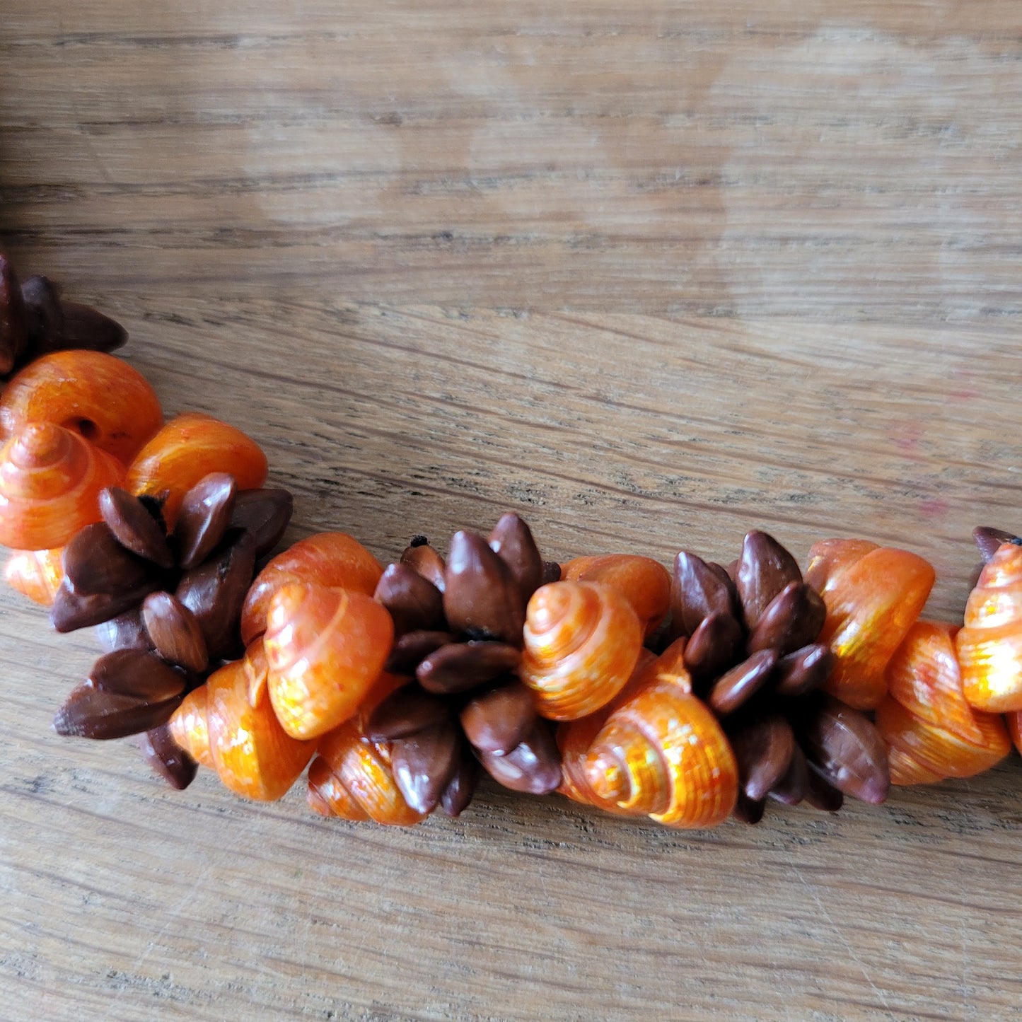 1970s brown & orange shell & seed cluster necklace