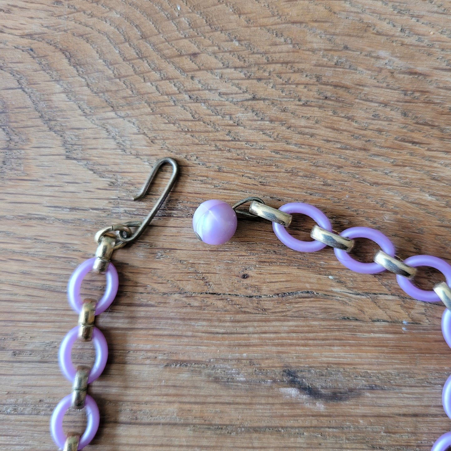 Mid-century gold-tone & purple plastic bead floral necklace