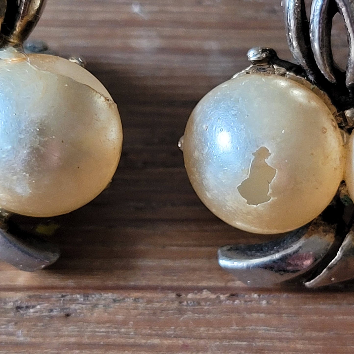 1950s/60s Jewelcraft faux pearl floral clip-on earrings, signed
