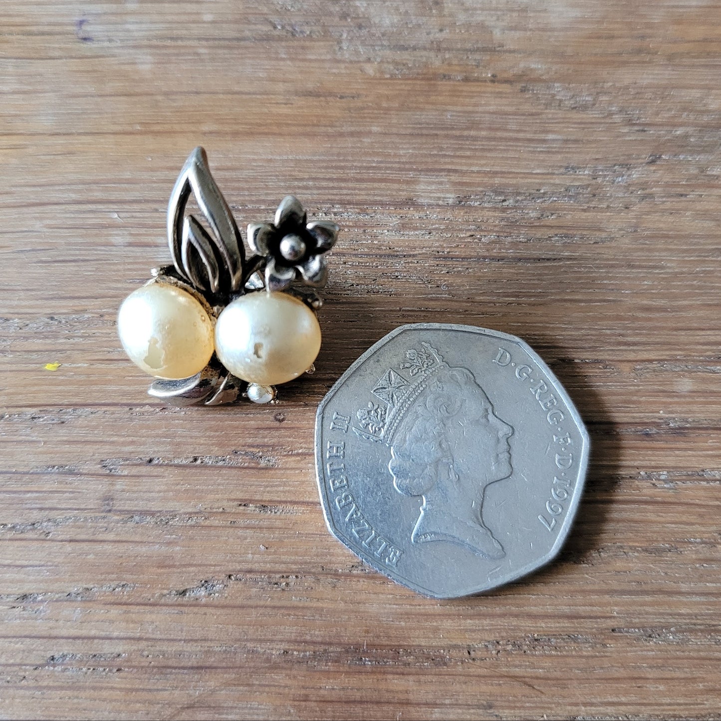 1950s/60s Jewelcraft faux pearl floral clip-on earrings, signed