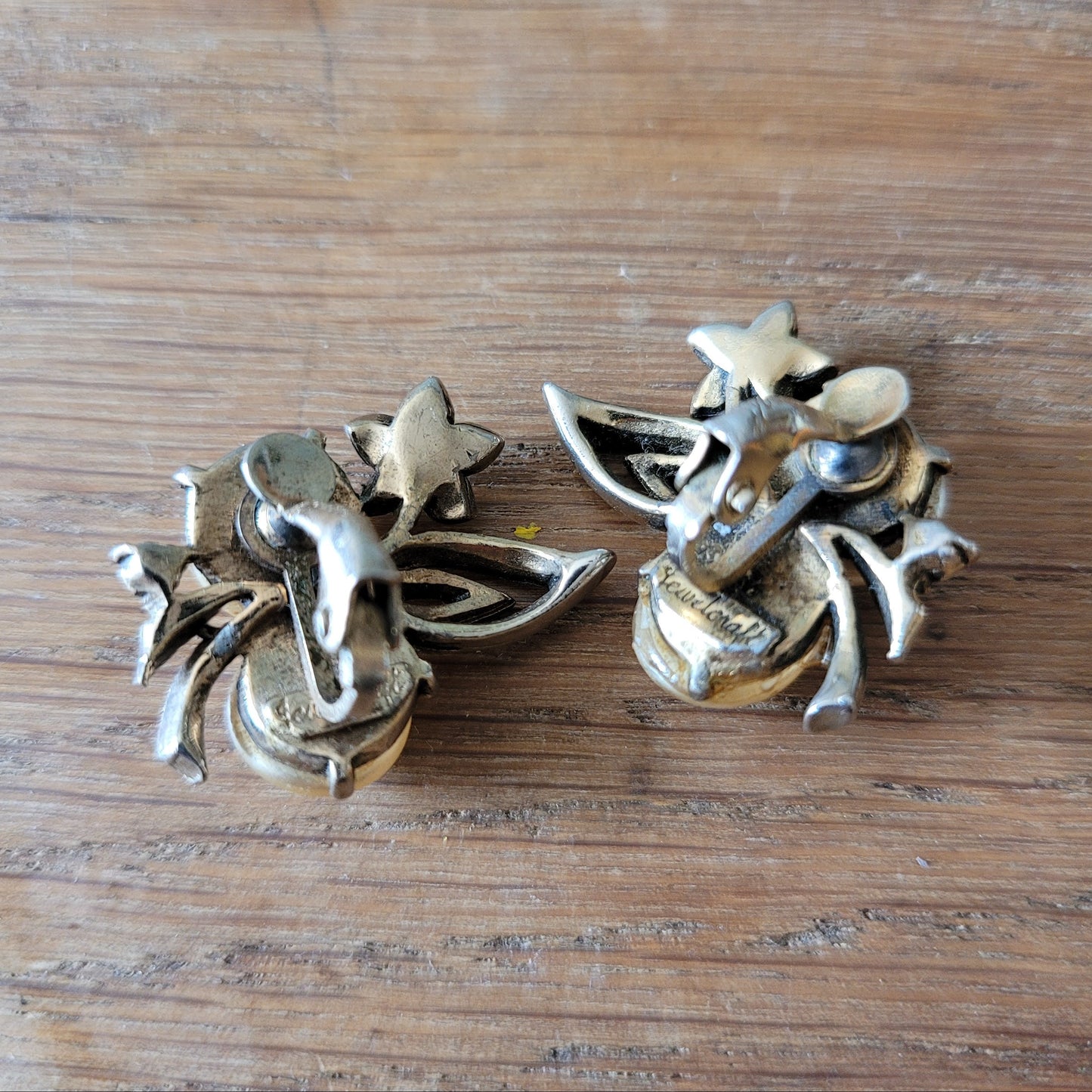 1950s/60s Jewelcraft faux pearl floral clip-on earrings, signed