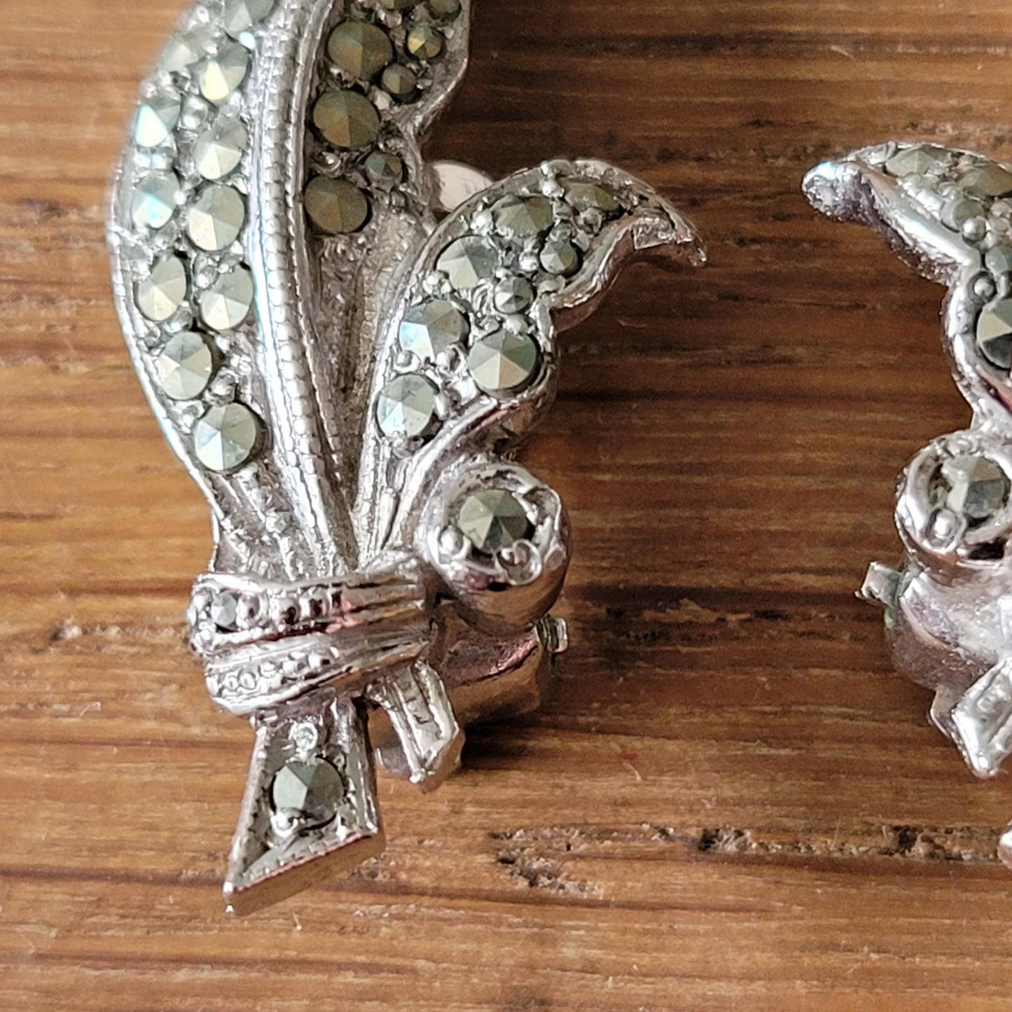 1950s BJL Bohemian Jewellery marcasite leaf silver-tone clip-on earrings