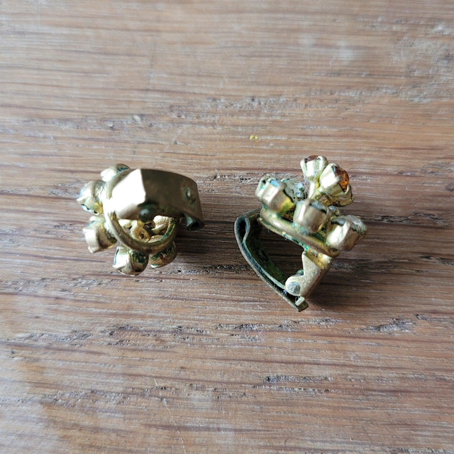 1950s/60s rhinestone amber & clear crystal floral clip-on earrings