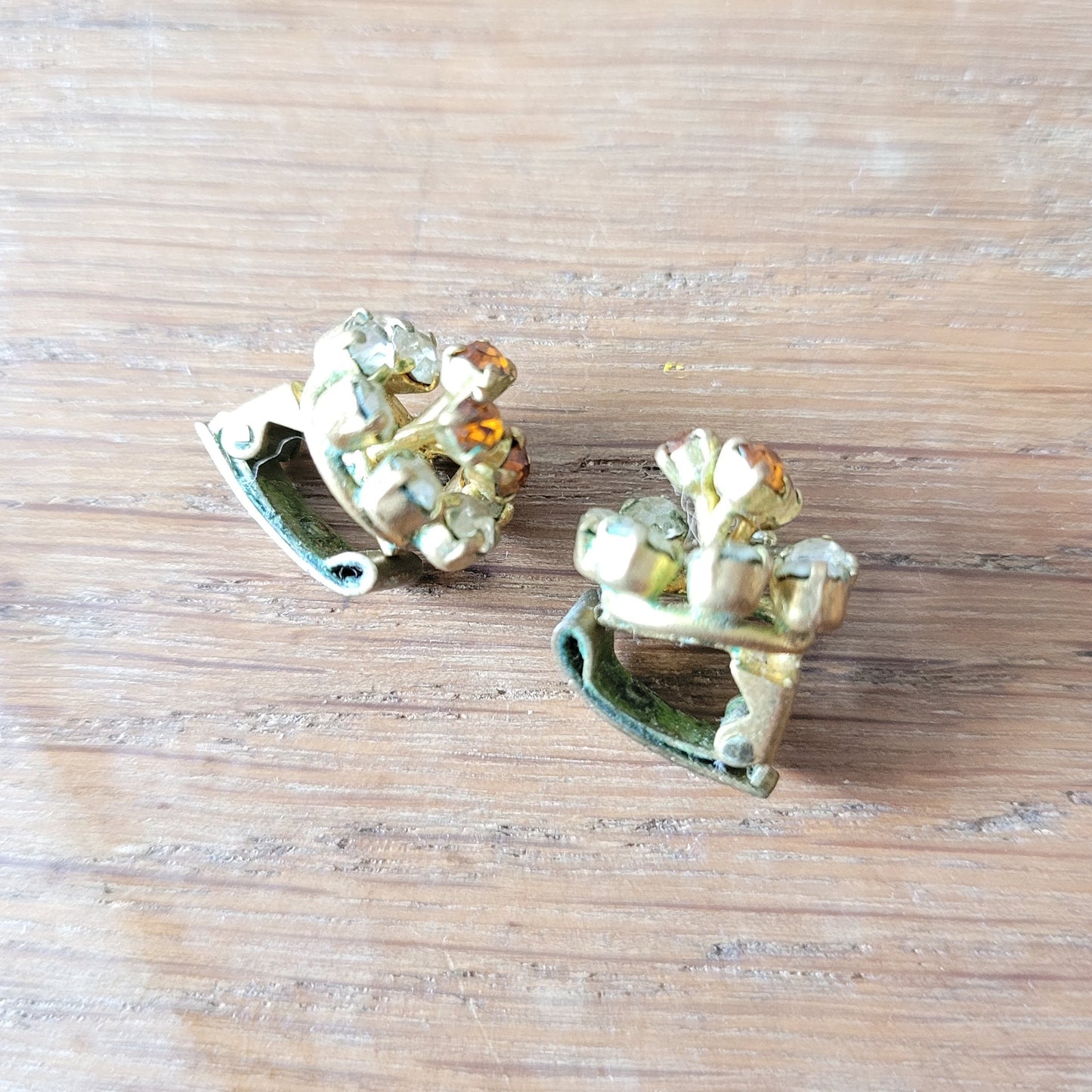 1950s/60s rhinestone amber & clear crystal floral clip-on earrings
