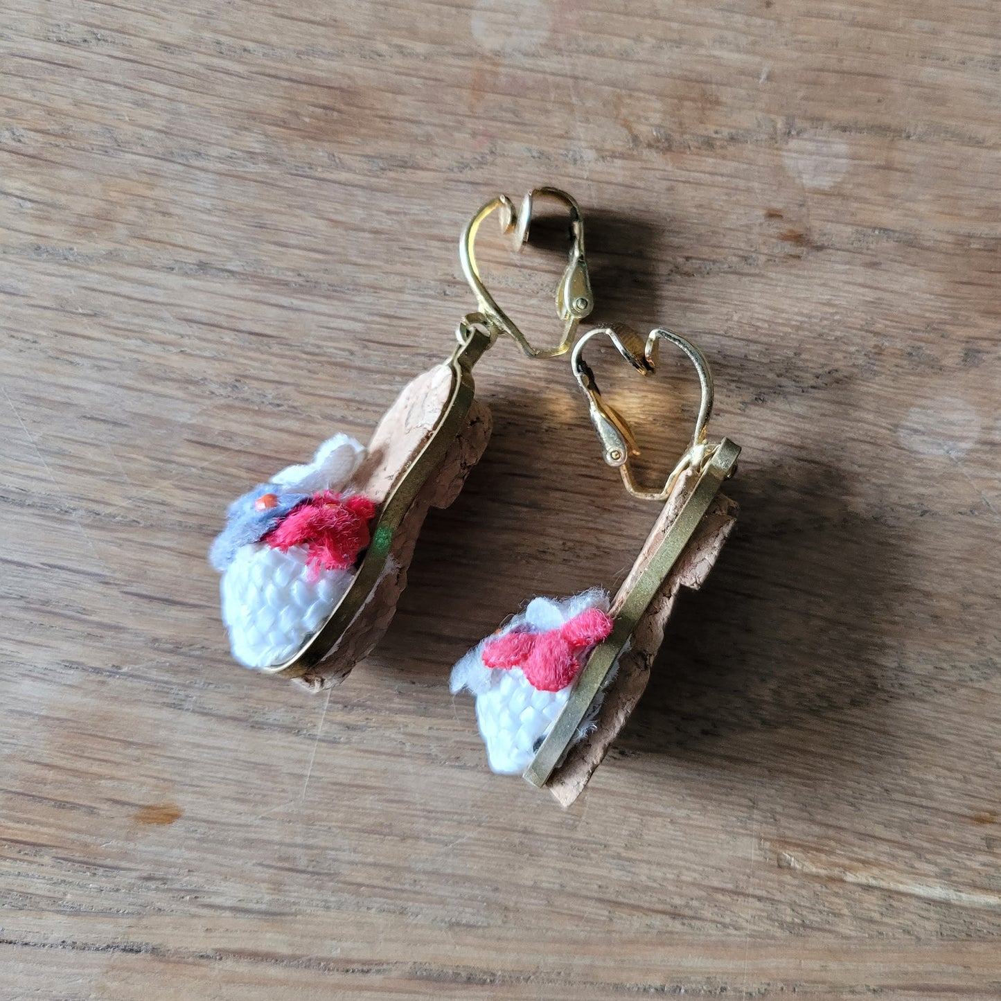 1980s cork & textile espadrille drop clip-on earrings