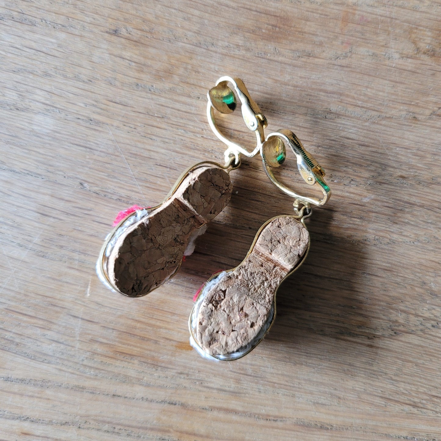 1980s cork & textile espadrille drop clip-on earrings