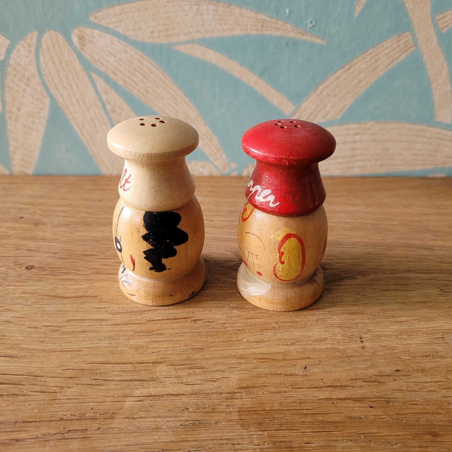 1950s hand-painted wooden Chef salt & pepper shaker set, made in Japan