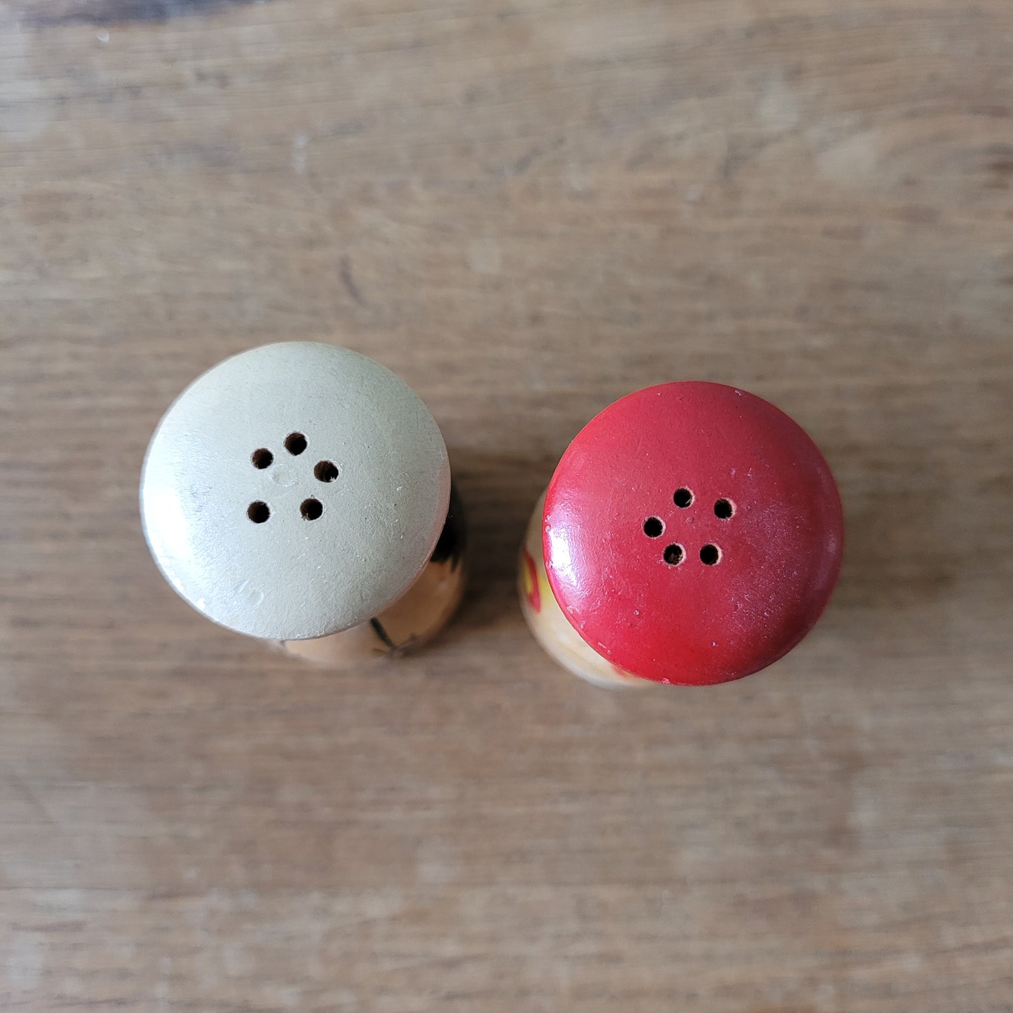 1950s hand-painted wooden Chef salt & pepper shaker set, made in Japan