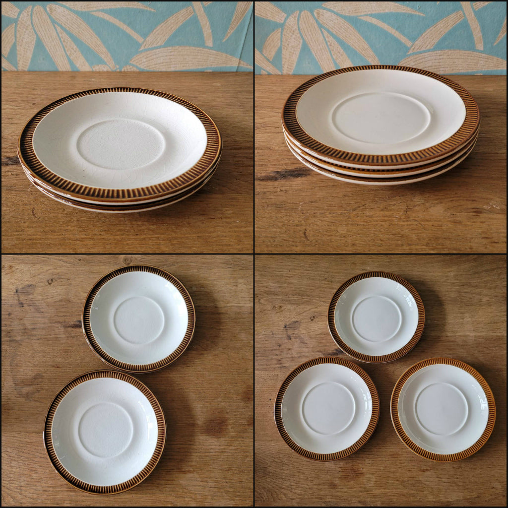 Assorted 1960s Poole Pottery 'Compact' coffeeware in three colourways