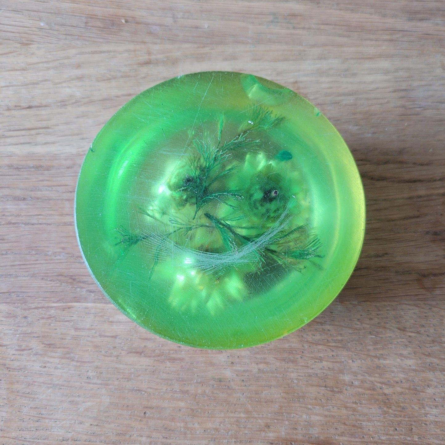 1970s flower filled acrylic paperweight