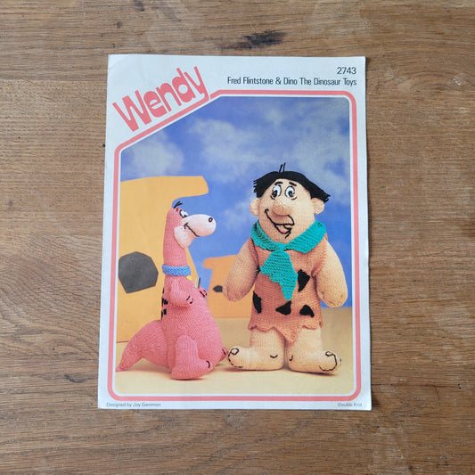 1983 Wendy 2540 knitting pattern for Fred Flinstone & Dino the Dinosaur toys, designed by Joy Gammon