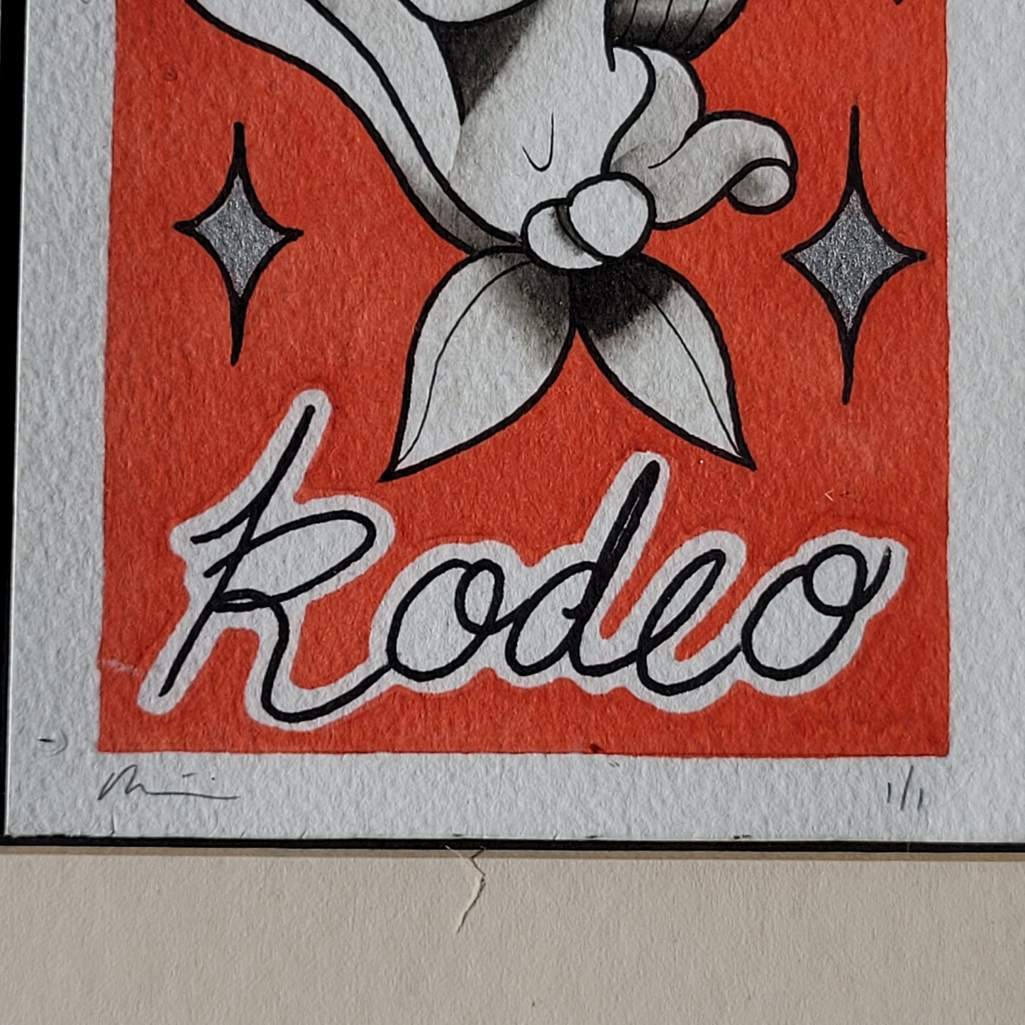 Original Tattoo Flash Diptych – Rodeo & Portrait – 1/1 Hand-Painted by Paul Tipping (Framed)
