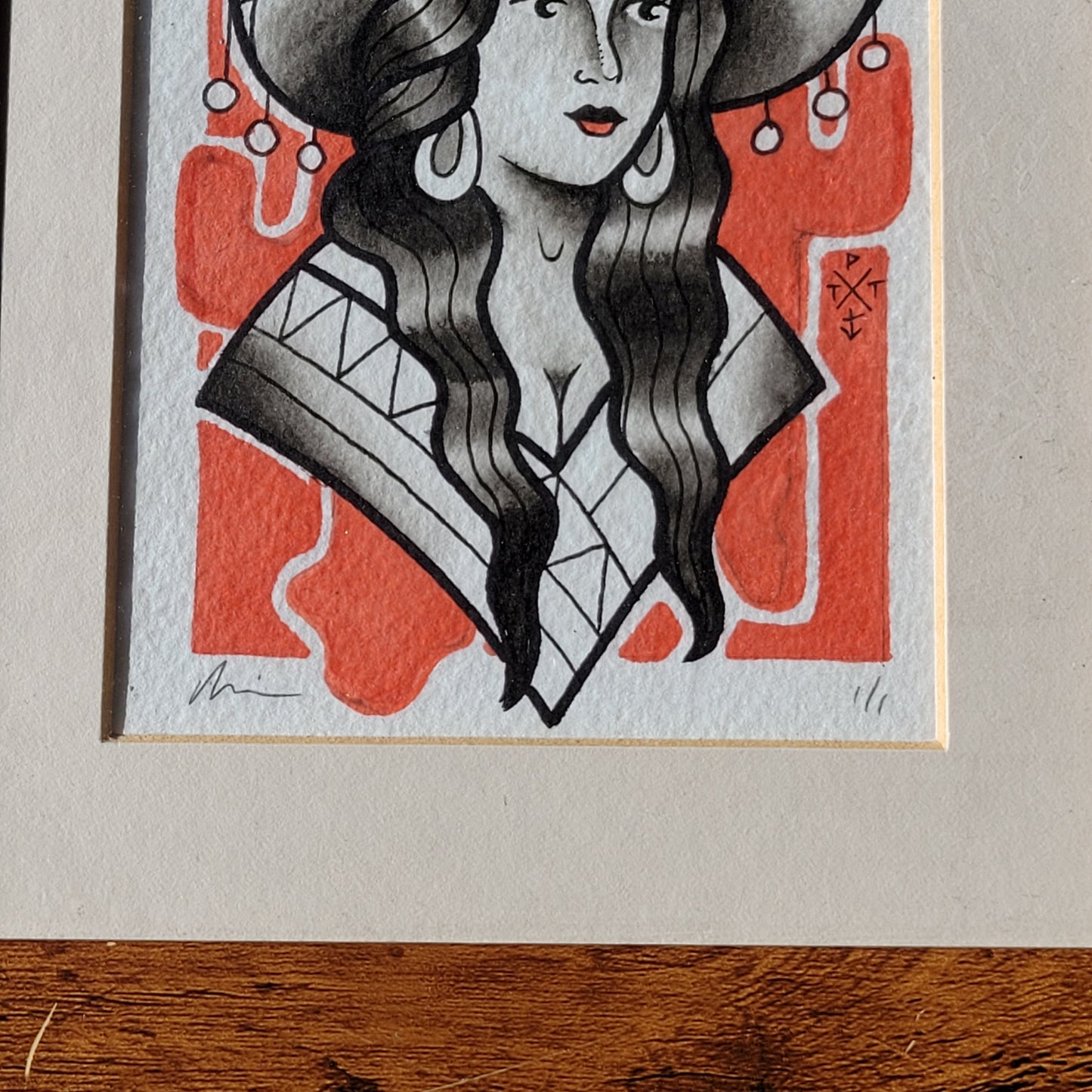 Original Tattoo Flash Artwork – Western/Sombrero Portrait – 1/1 by Paul Tipping (Framed)