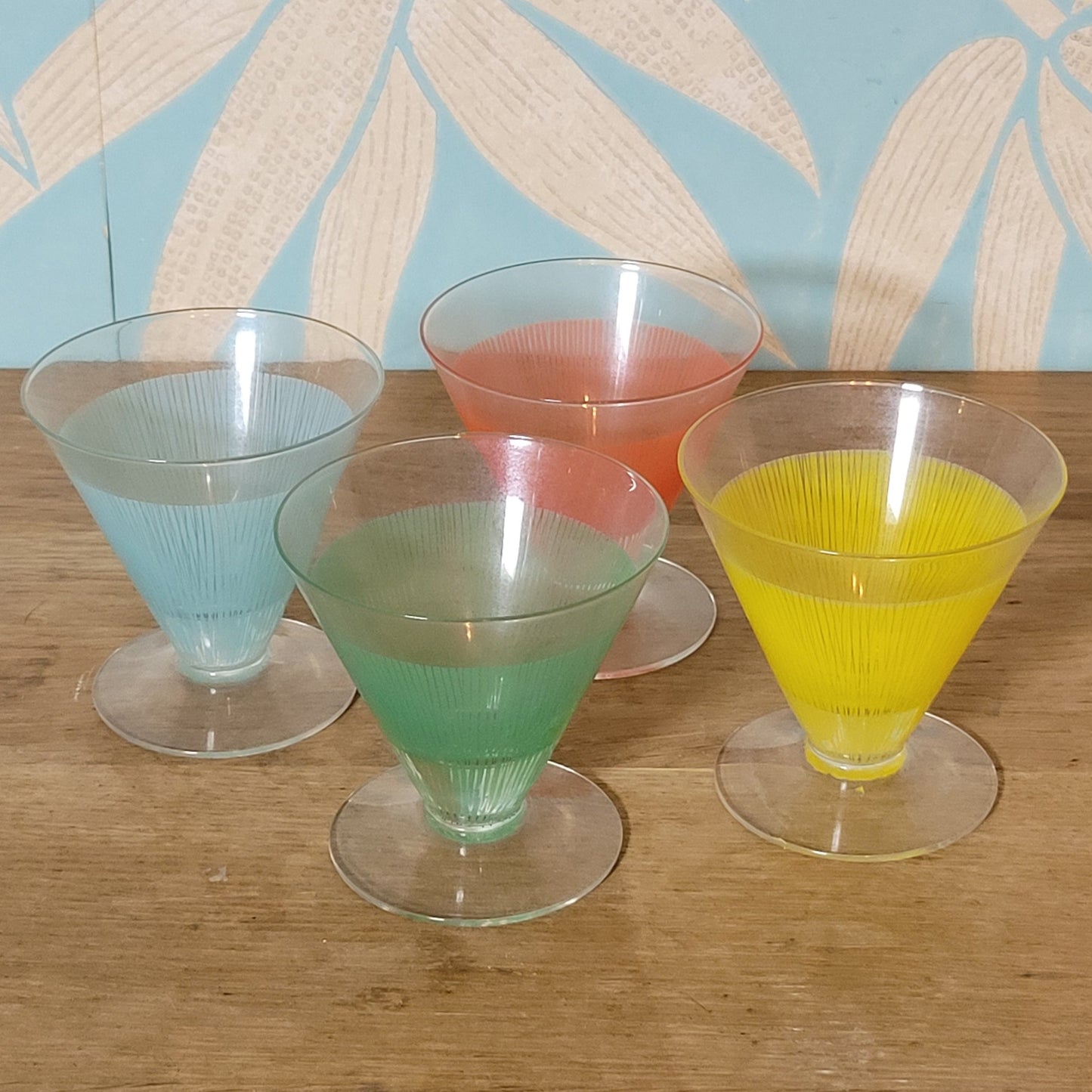 Set of 4 rare 1950s assorted colour 'Party' cocktail glasses by Bengt Orup for Johansfors, Sweden