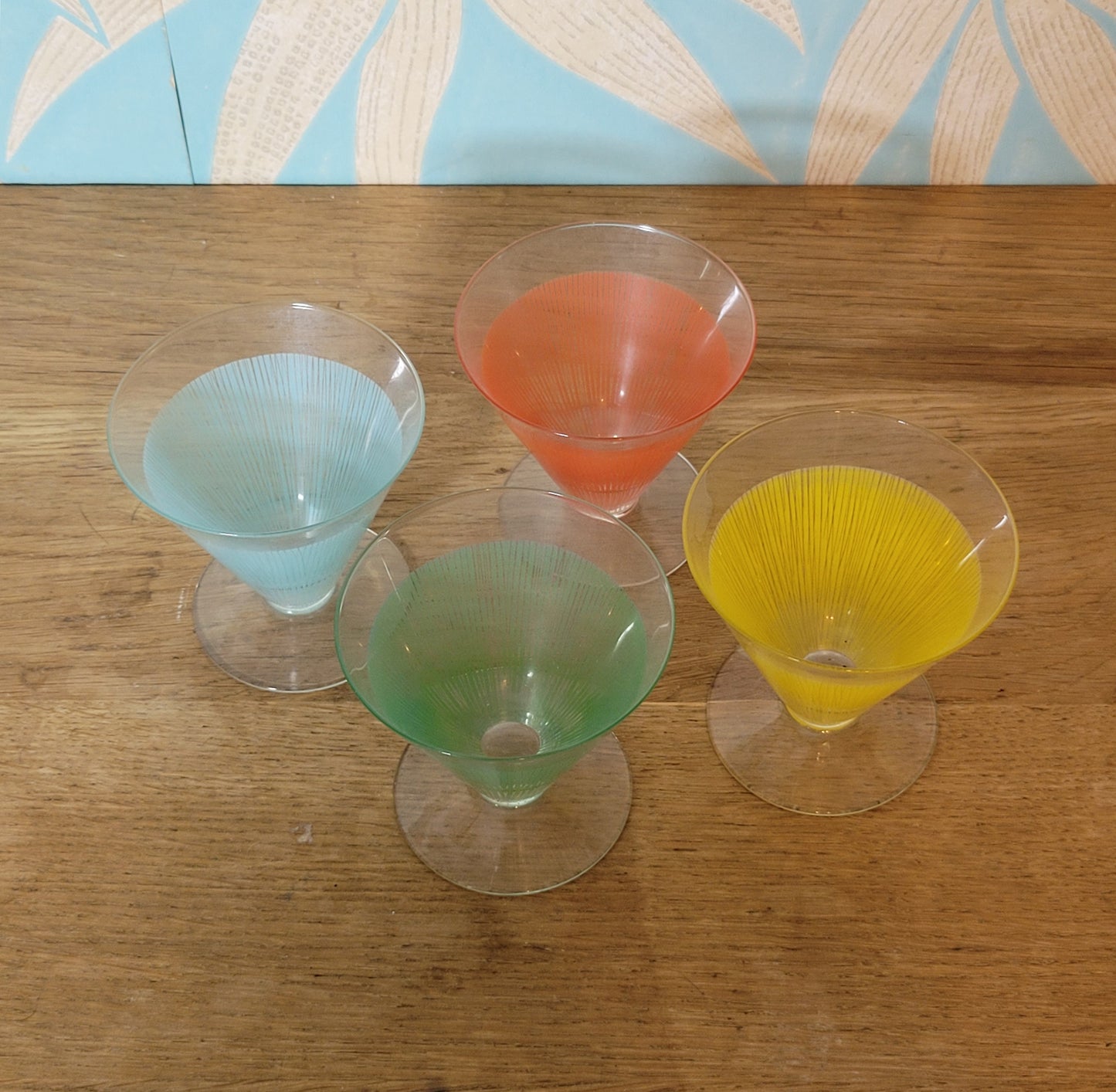 Set of 4 rare 1950s assorted colour 'Party' cocktail glasses by Bengt Orup for Johansfors, Sweden