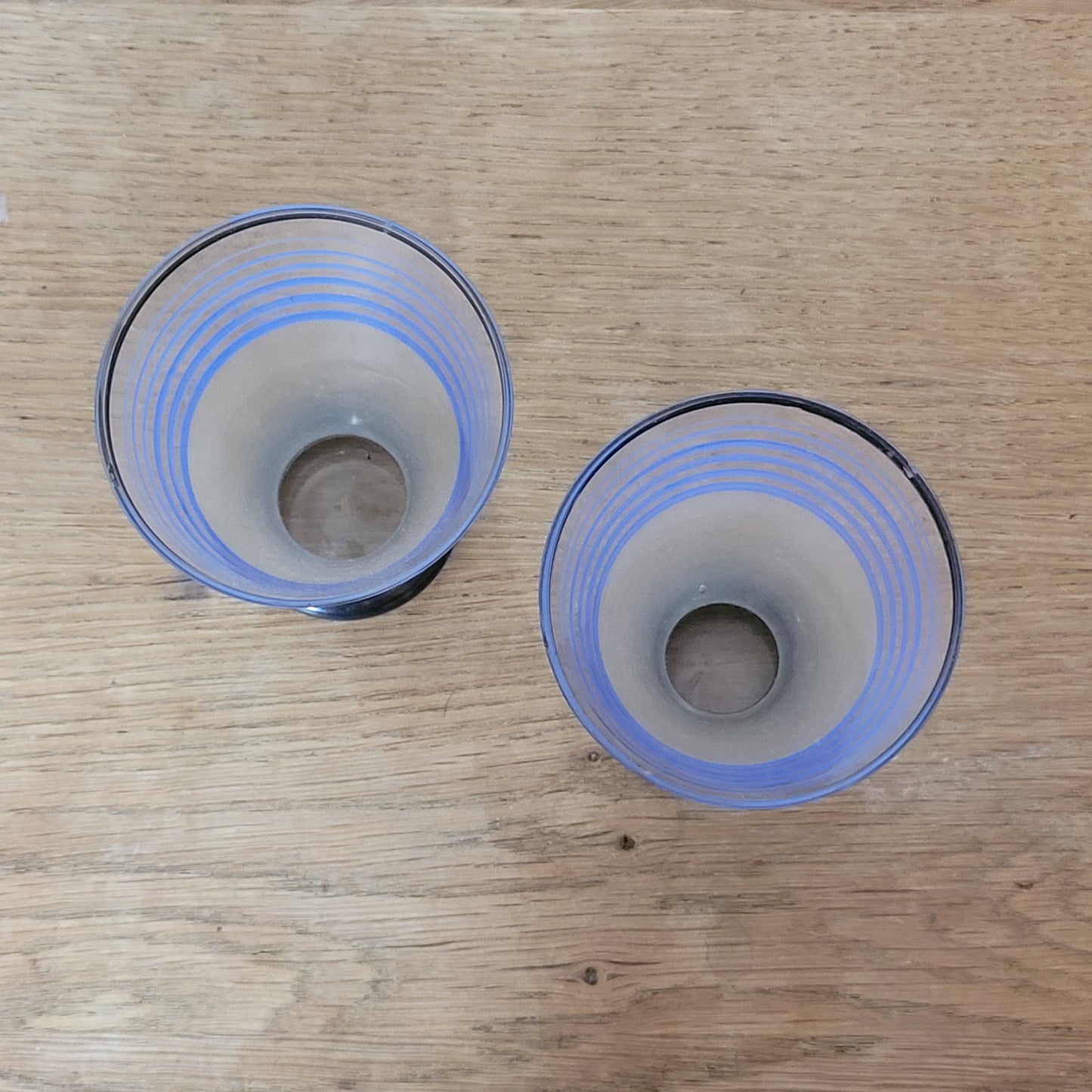 1940s frosted glass cocktail shaker set with matching striped shot glasses