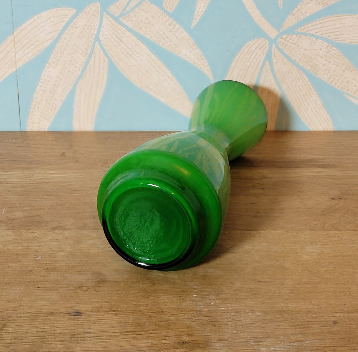 Set of three 1960s/70s Scandinavian-style green cased glass waisted vases