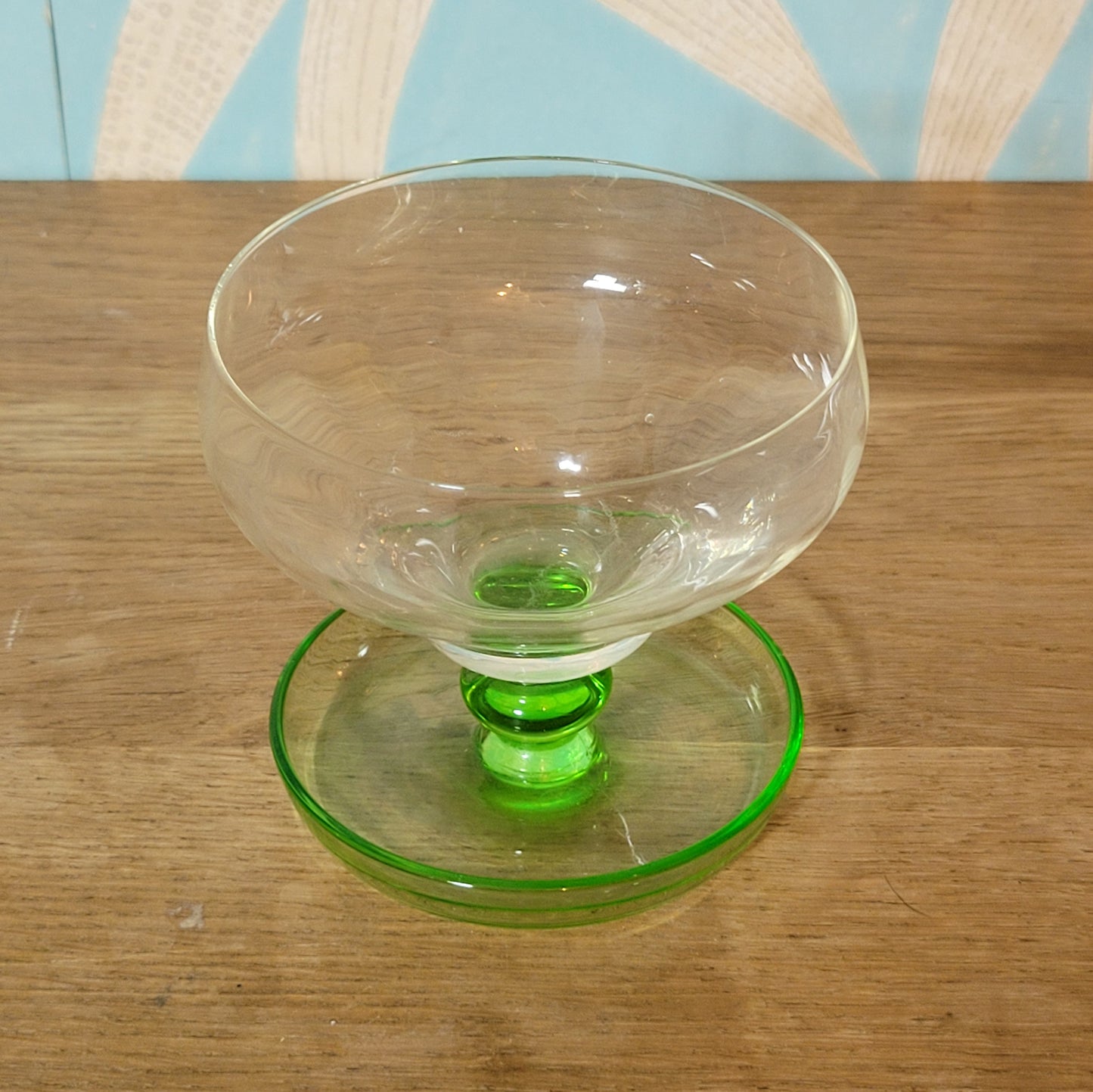 Set of four 1970s Portuguese coloured stem dessert / cocktail glasses