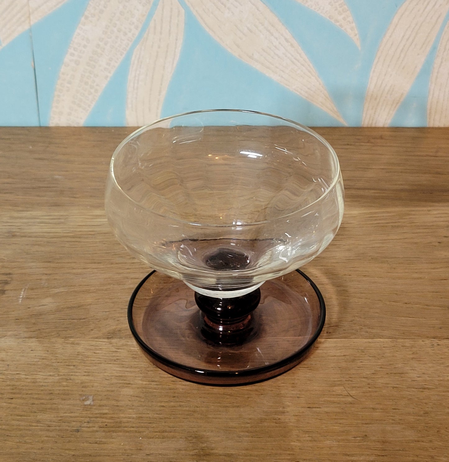 Set of four 1970s Portuguese coloured stem dessert / cocktail glasses