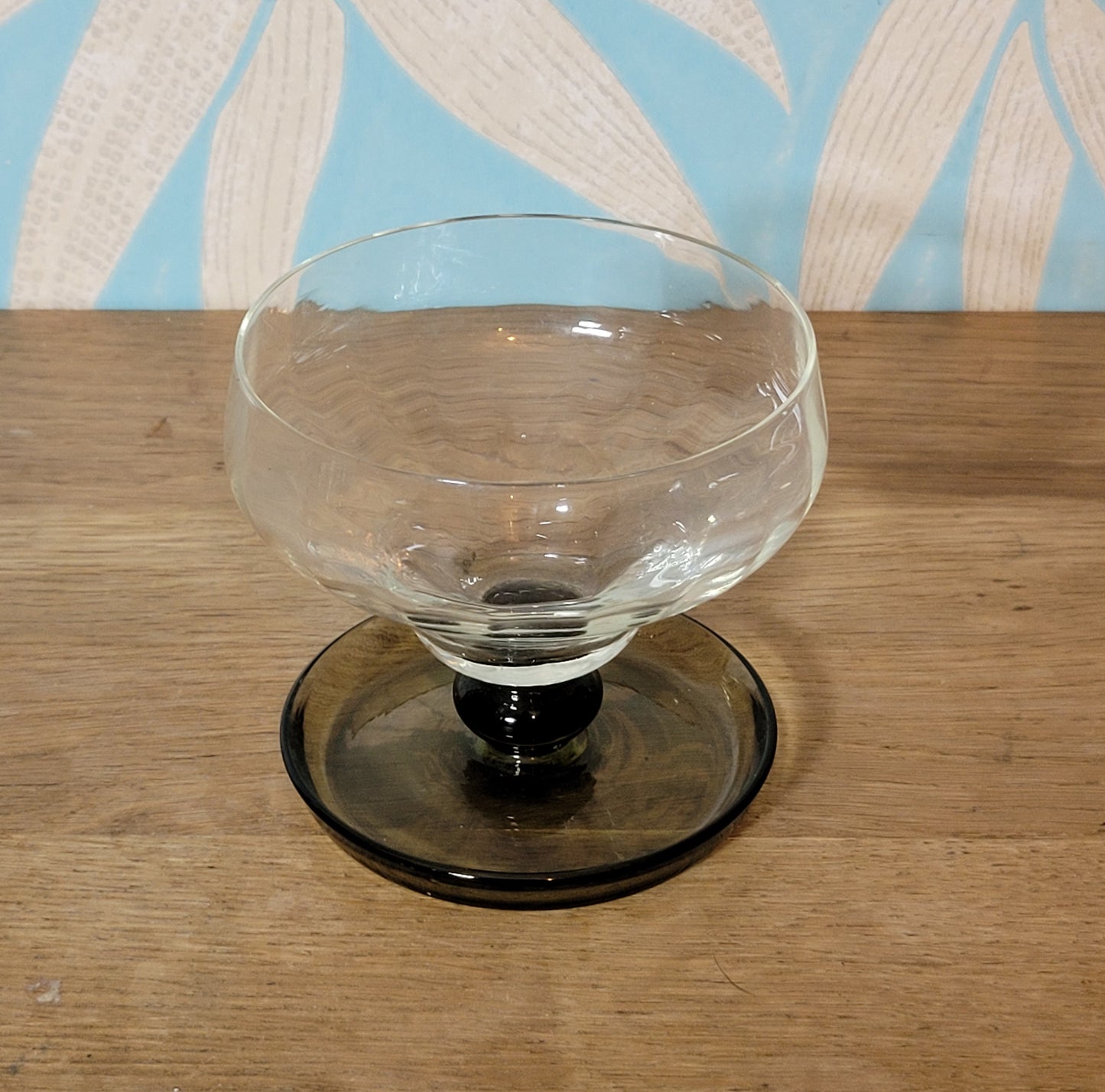 Set of four 1970s Portuguese coloured stem dessert / cocktail glasses
