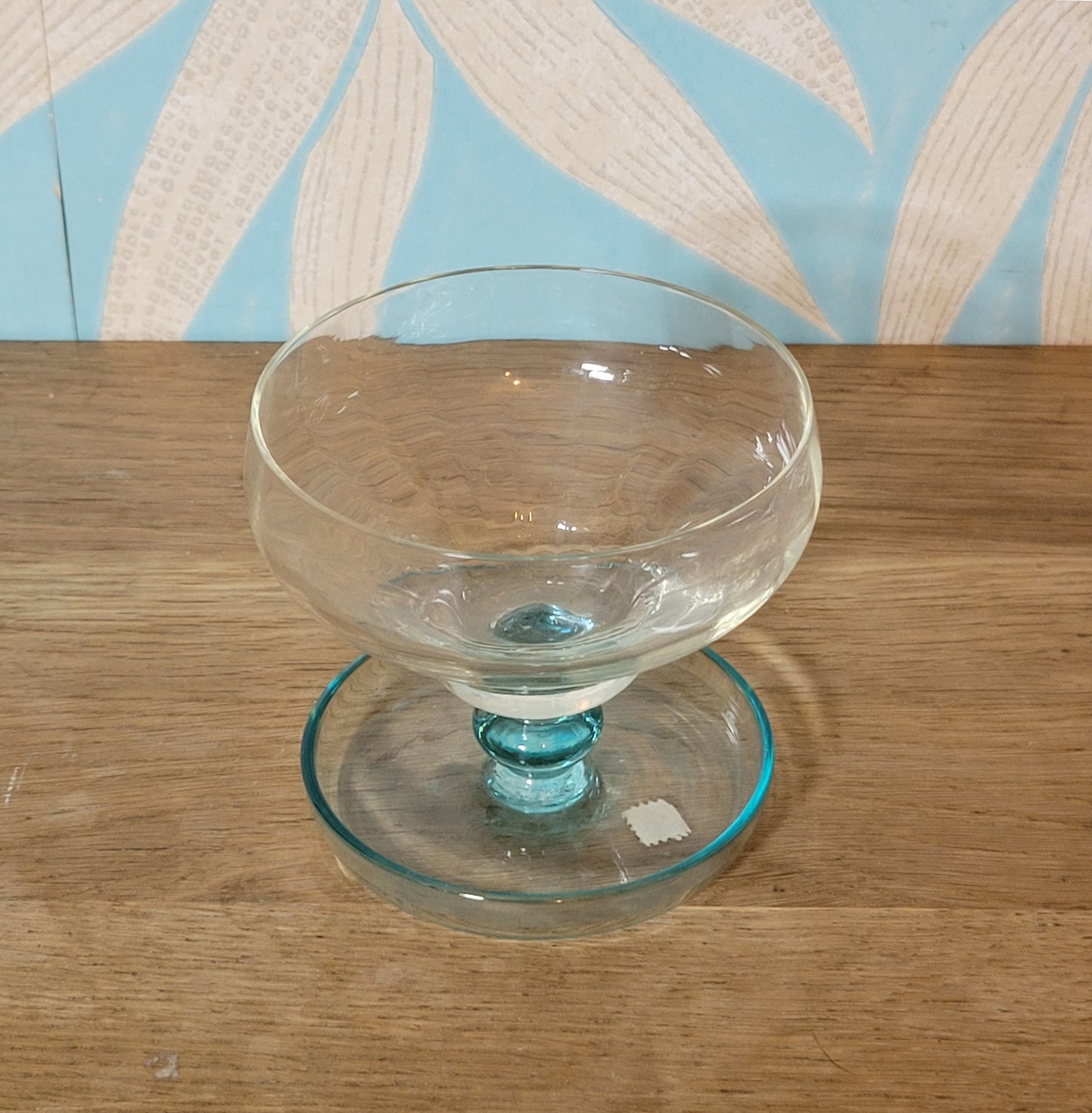 Set of four 1970s Portuguese coloured stem dessert / cocktail glasses