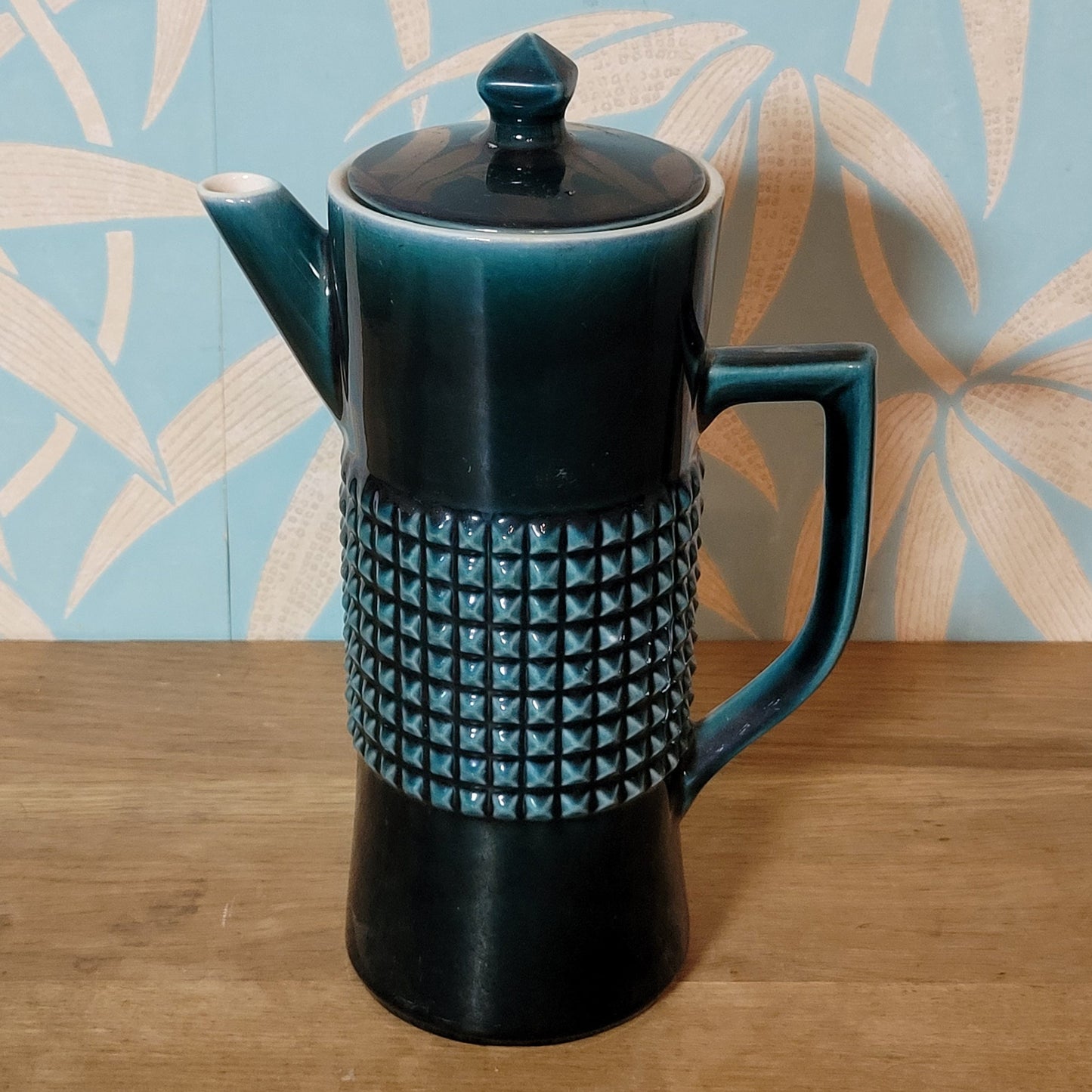 1970s Secla Portugal dark teal textured coffee pot & matching milk jug
