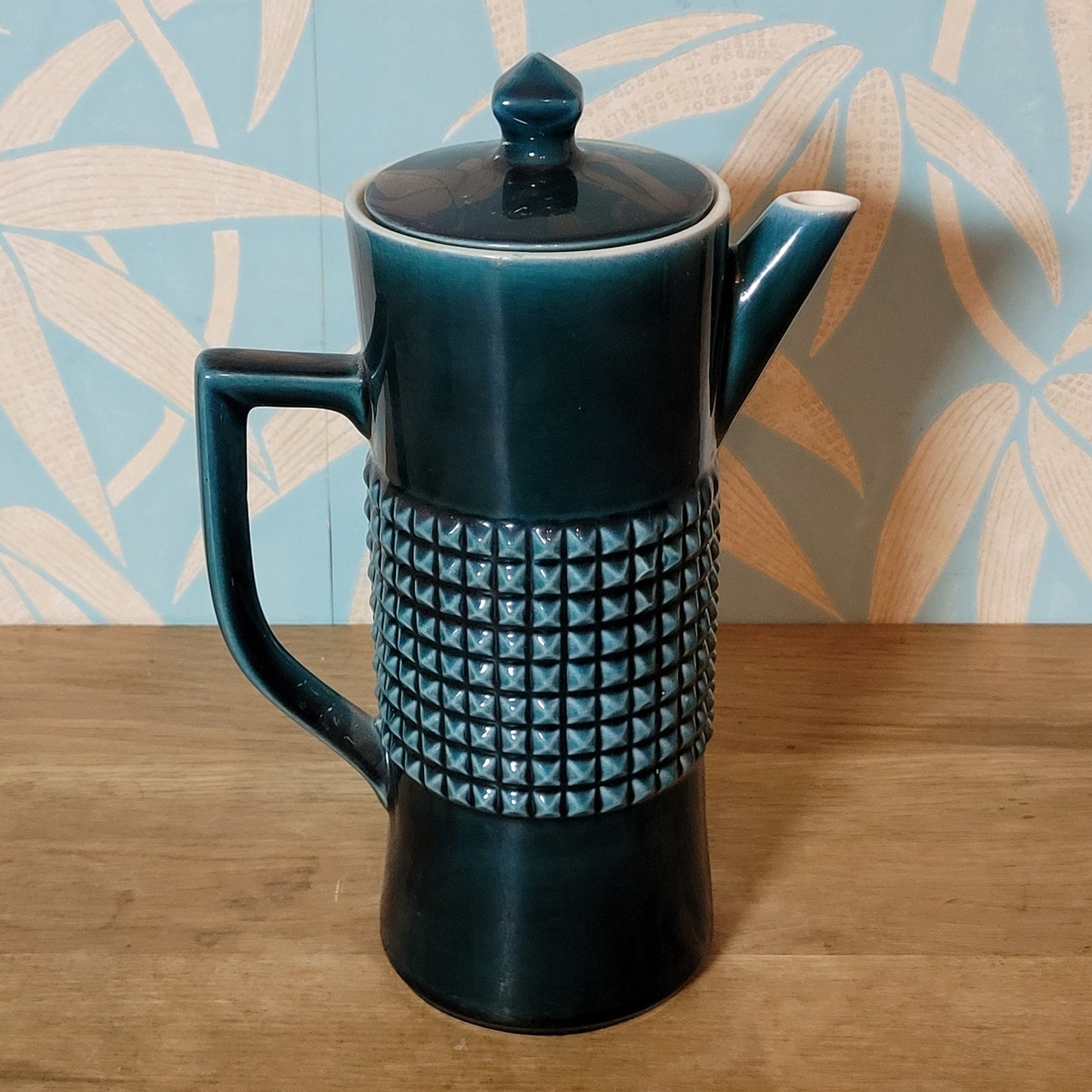 1970s Secla Portugal dark teal textured coffee pot & matching milk jug
