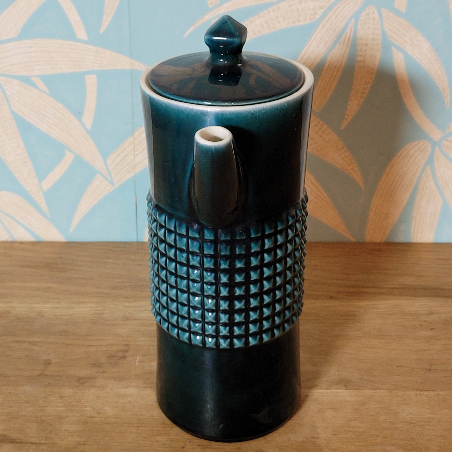 1970s Secla Portugal dark teal textured coffee pot & matching milk jug
