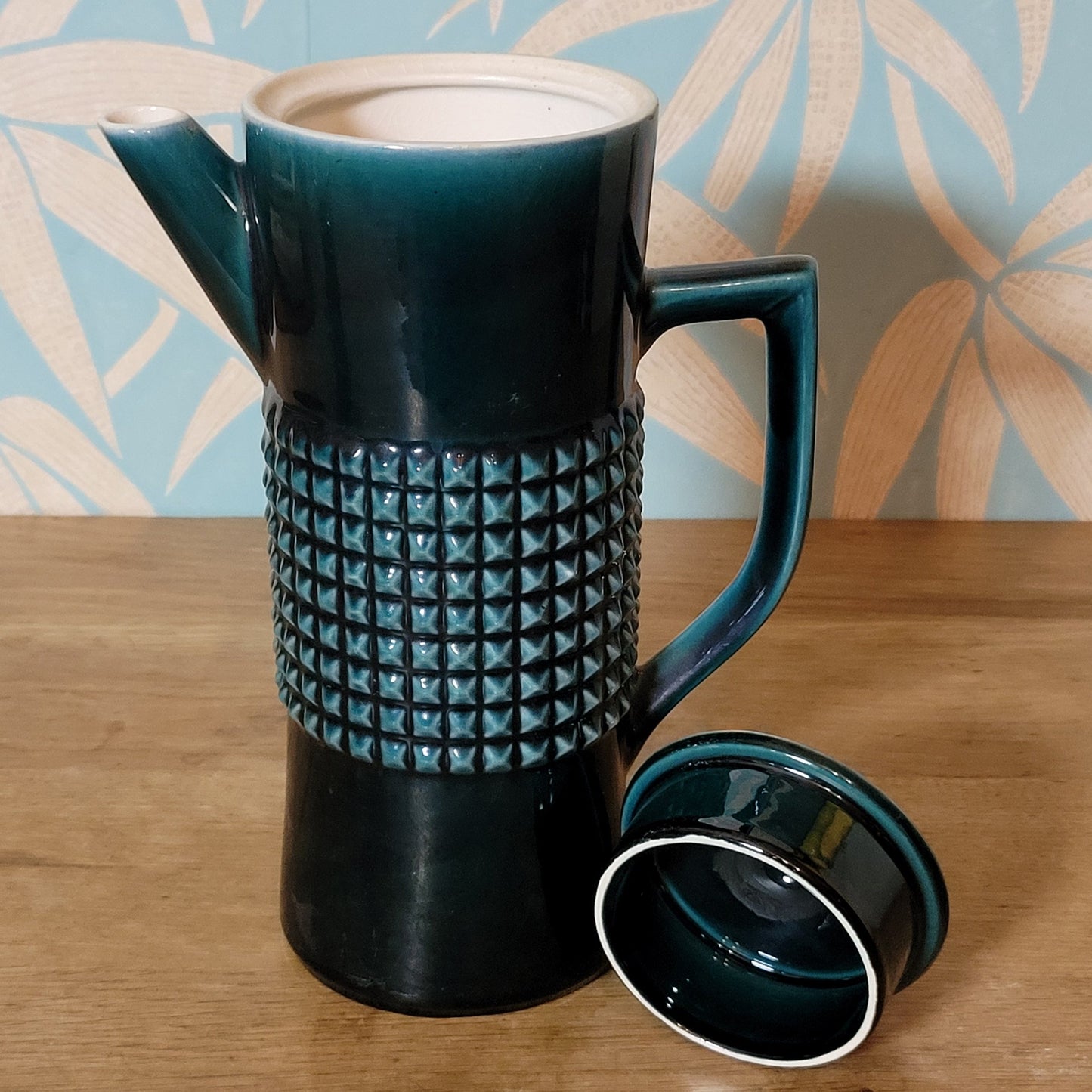 1970s Secla Portugal dark teal textured coffee pot & matching milk jug