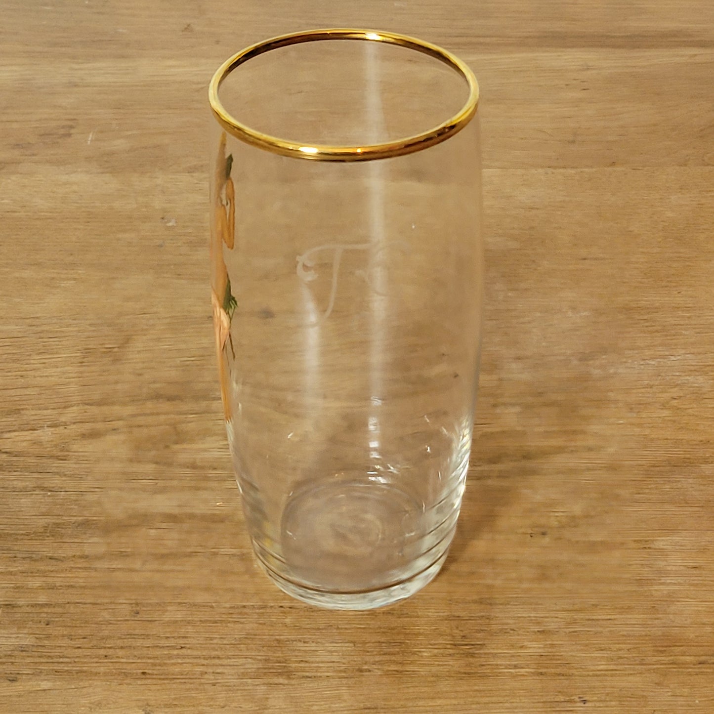 1950s/60s gentleman’s risqué pin-up girl pint glass with reverse decal