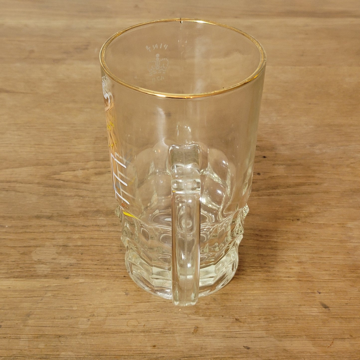 1960s cheeky glass beer stein with bikini pin-up