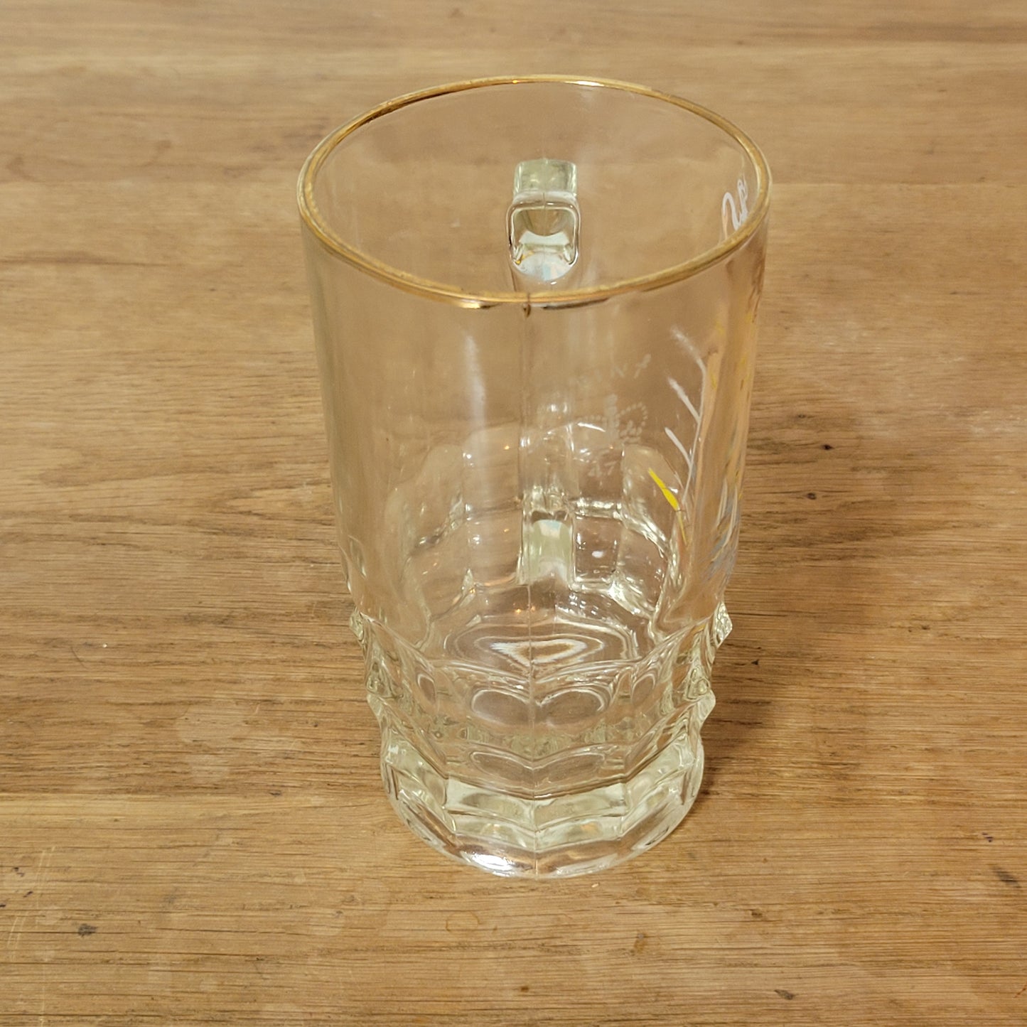 1960s cheeky glass beer stein with bikini pin-up
